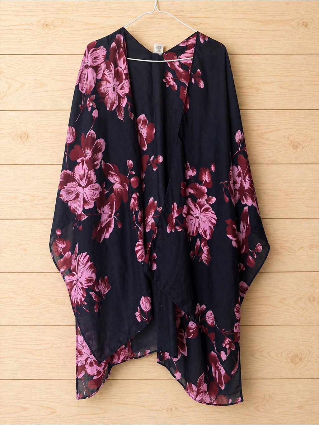 Floral Wrap Kimono With Pink Bloom Print